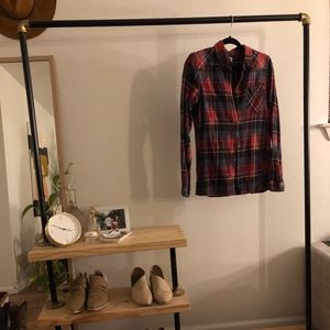 Navy and red plaid button up